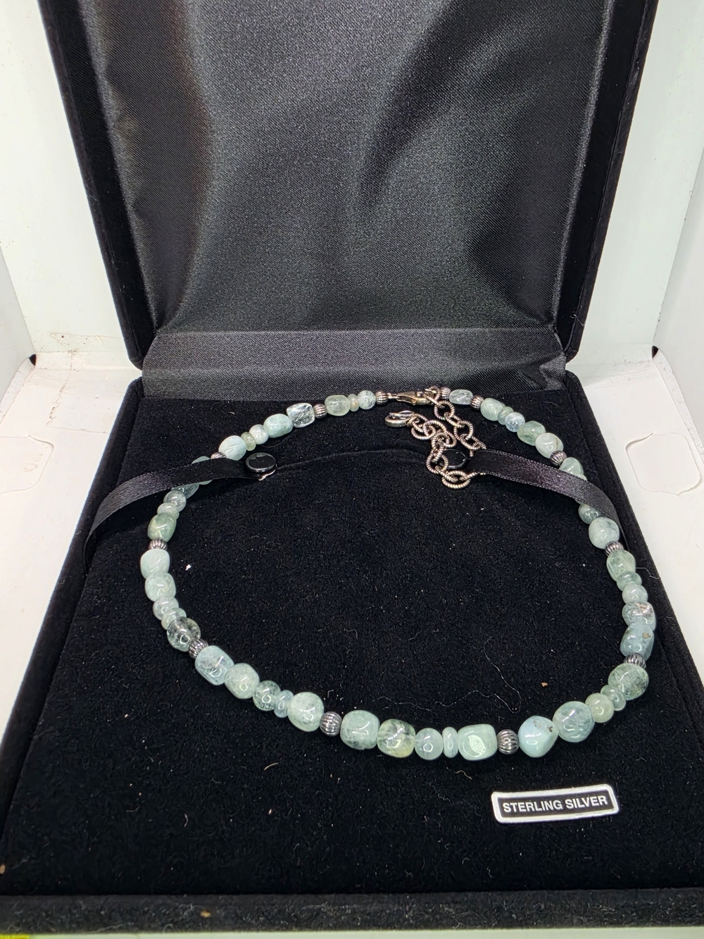 Vtg Carolyn Pollack Sterling Silver 925 Milky Aquamarine Necklace In Display Box